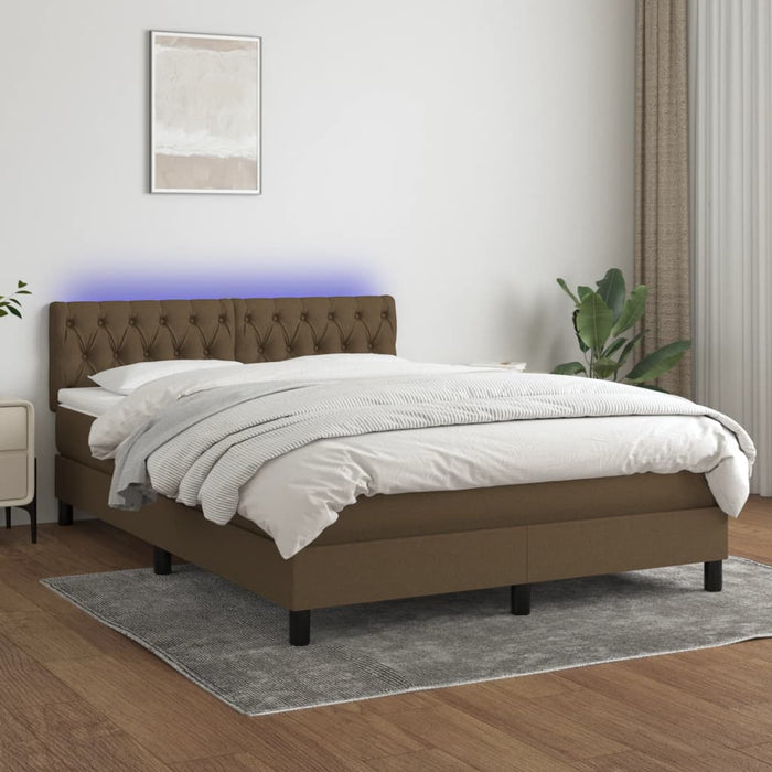 Pat cu arcuri, saltea și LED, maro închis, 140x190 cm, textil - WALTI WALTI