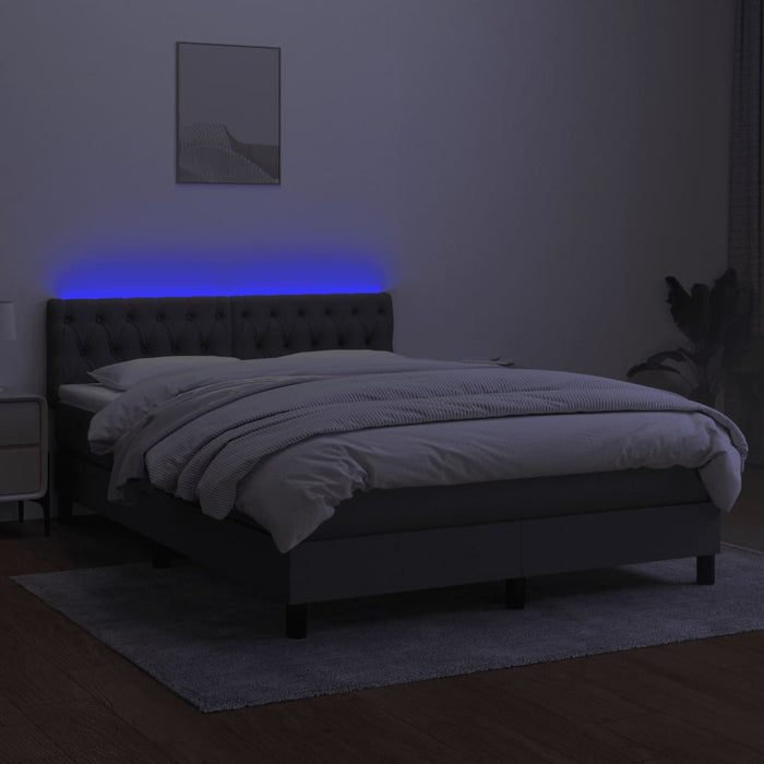 Pat cu arcuri, saltea și LED, gri închis, 140x200 cm, textil - WALTI WALTI