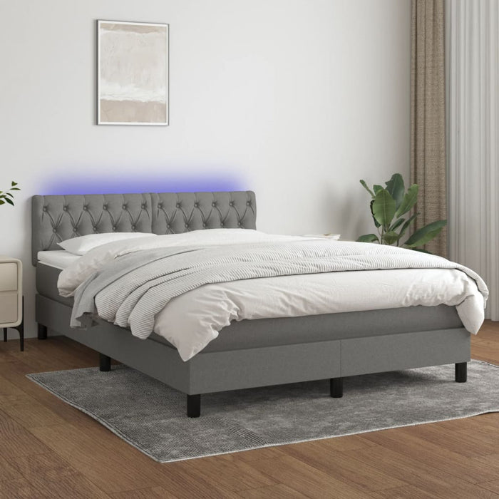 Pat cu arcuri, saltea și LED, gri închis, 140x200 cm, textil - WALTI WALTI