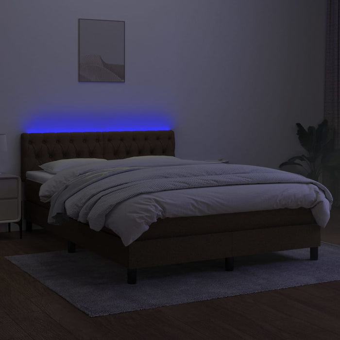 Pat cu arcuri, saltea și LED, maro închis, 140x200 cm, textil - WALTI WALTI