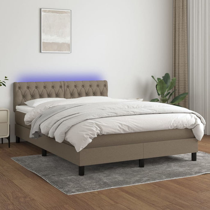 Pat cu arcuri, saltea și LED, gri taupe, 140x200 cm, textil WALTI