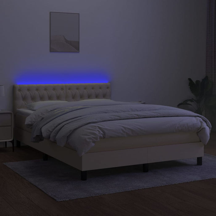 Pat cu arcuri, saltea și LED, crem, 140x200 cm, textil - WALTI WALTI