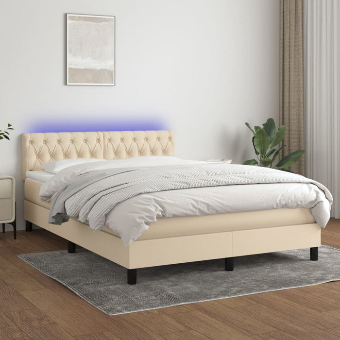 Pat cu arcuri, saltea și LED, crem, 140x200 cm, textil - WALTI WALTI