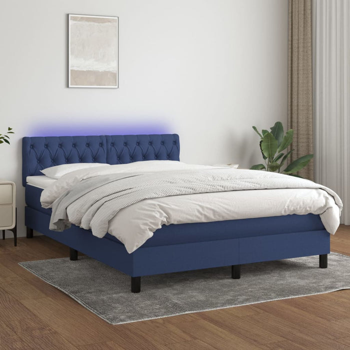 Pat cu arcuri, saltea și LED, albastru, 140x200 cm, textil - WALTI WALTI