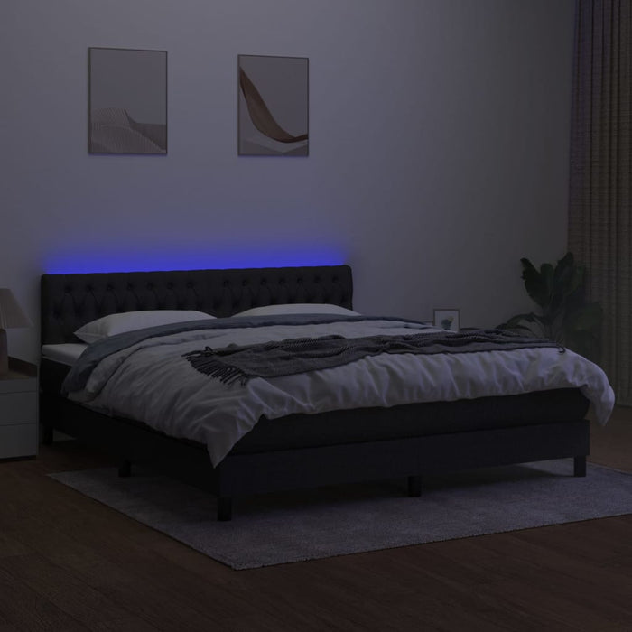 Pat cu arcuri, saltea și LED, negru, 160x200 cm, textil - WALTI WALTI