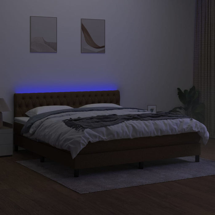Pat cu arcuri, saltea și LED, maro închis, 160x200 cm, textil - WALTI WALTI