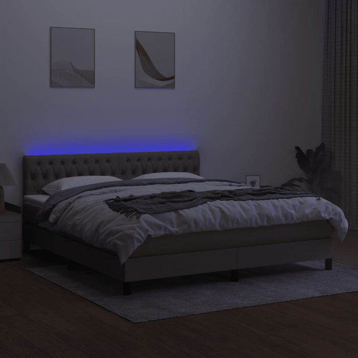 Pat cu arcuri, saltea și LED, gri taupe, 160x200 cm, textil WALTI