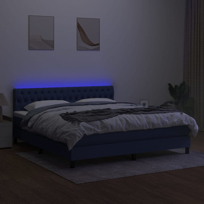 Pat cu arcuri, saltea și LED, albastru, 160x200 cm, textil - WALTI WALTI