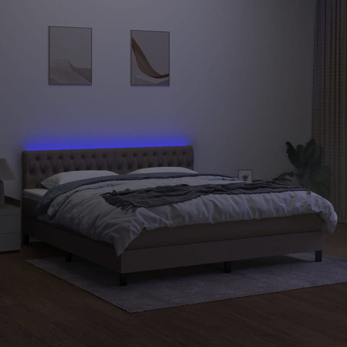 Pat cu arcuri, saltea și LED, gri taupe, 180x200 cm, textil - WALTI WALTI