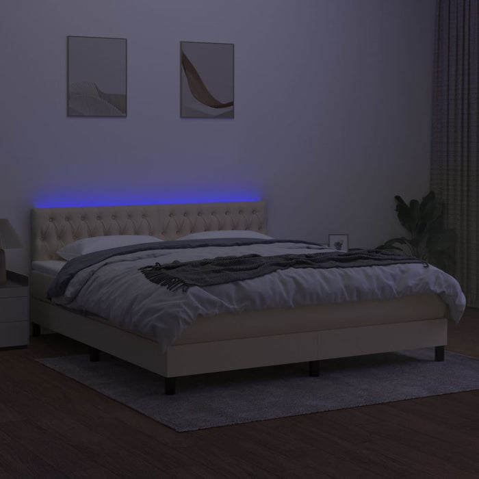 Pat cu arcuri, saltea și LED, crem, 180x200 cm, textil - WALTI WALTI