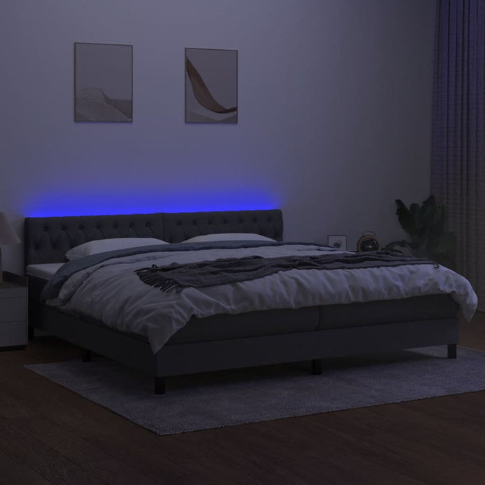 Pat cu arcuri, saltea și LED, gri închis, 200x200 cm, textil - WALTI WALTI