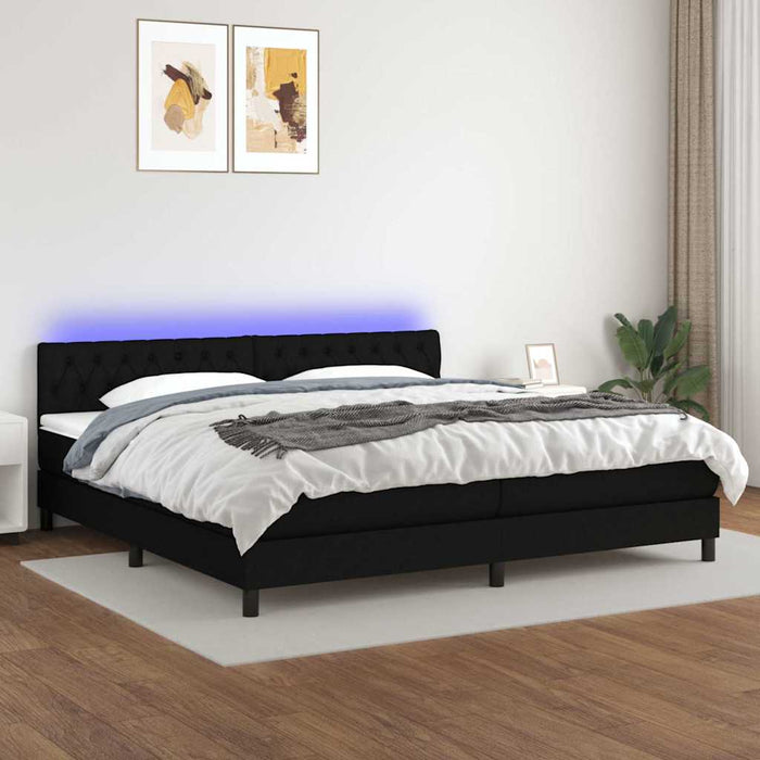 Pat cu arcuri, saltea și LED, negru, 200x200 cm, textil - WALTI WALTI