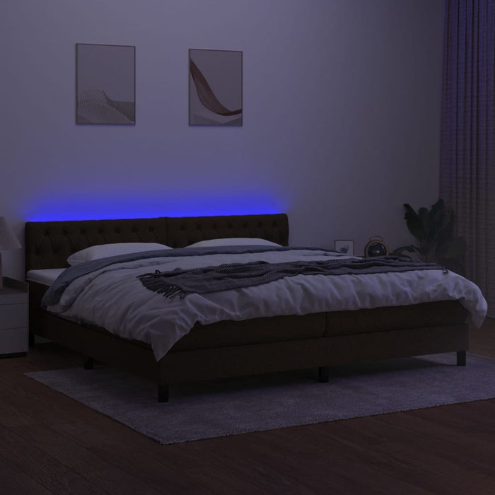 Pat cu arcuri, saltea și LED, maro închis, 200x200 cm, textil - WALTI WALTI