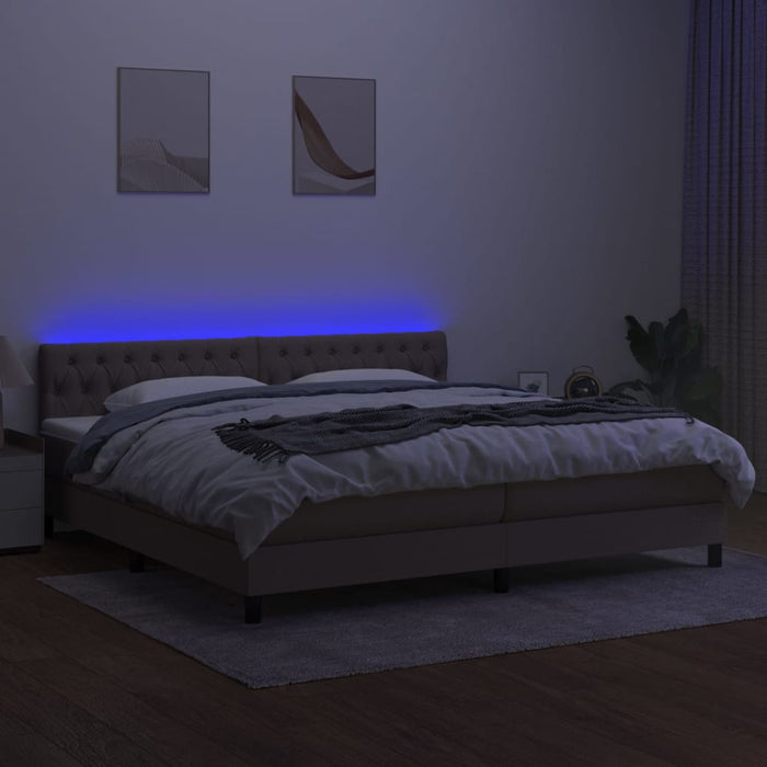 Pat cu arcuri, saltea și LED, gri taupe, 200x200 cm, textil - WALTI WALTI