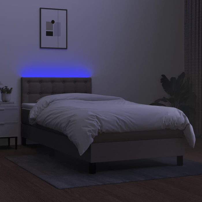 Pat cu arcuri, saltea și LED, gri taupe, 80x200 cm, textil - WALTI WALTI