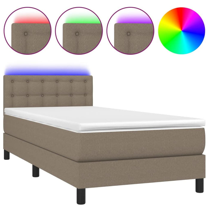Pat cu arcuri, saltea și LED, gri taupe, 90x190 cm, textil - WALTI WALTI