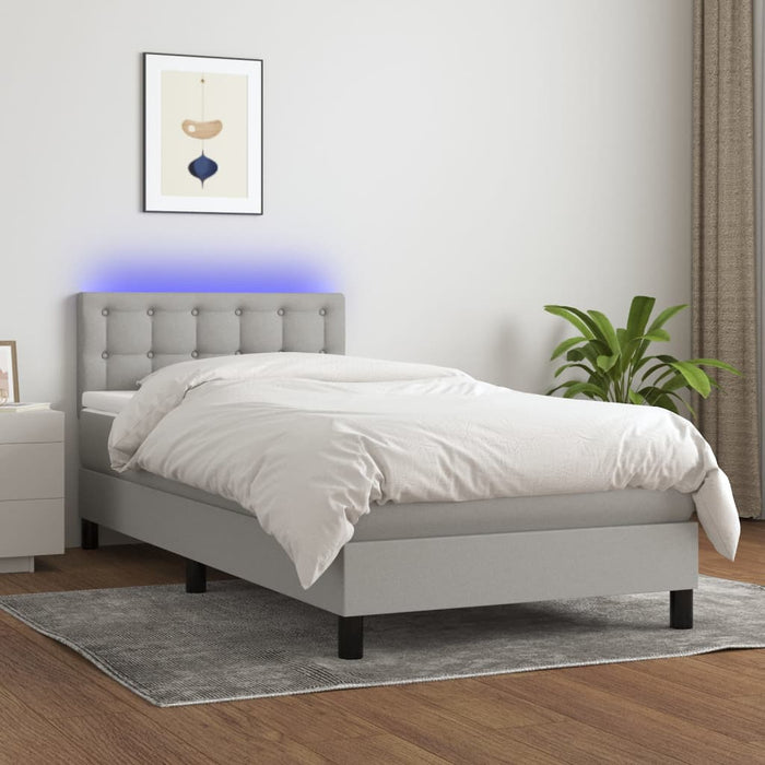 Pat cu arcuri, saltea și LED, gri deschis, 90x200 cm, textil - WALTI WALTI