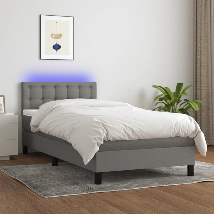 Pat cu arcuri, saltea și LED, gri închis, 100x200 cm, textil - WALTI WALTI