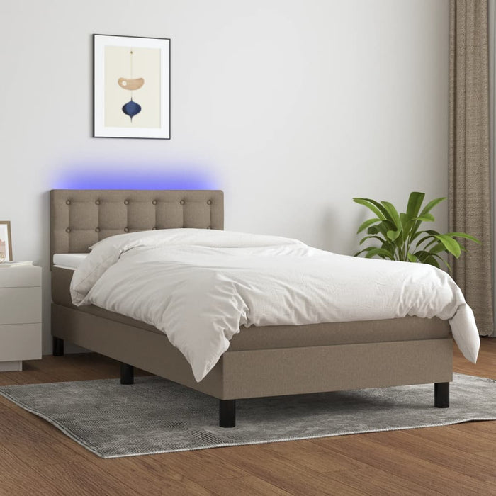 Pat cu arcuri, saltea și LED, Gri taupe, 100x200 cm, textil - WALTI WALTI