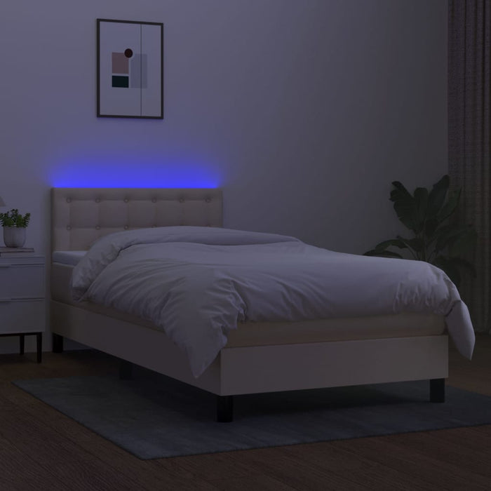 Pat cu arcuri, saltea și LED, crem, 100x200 cm, textil - WALTI WALTI