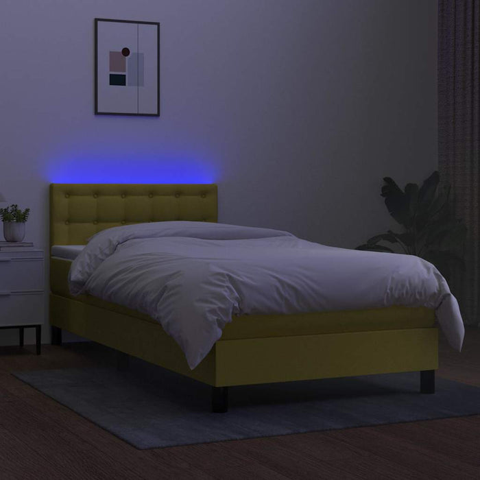 Pat cu arcuri, saltea și LED, verde, 100x200 cm, textil WALTI