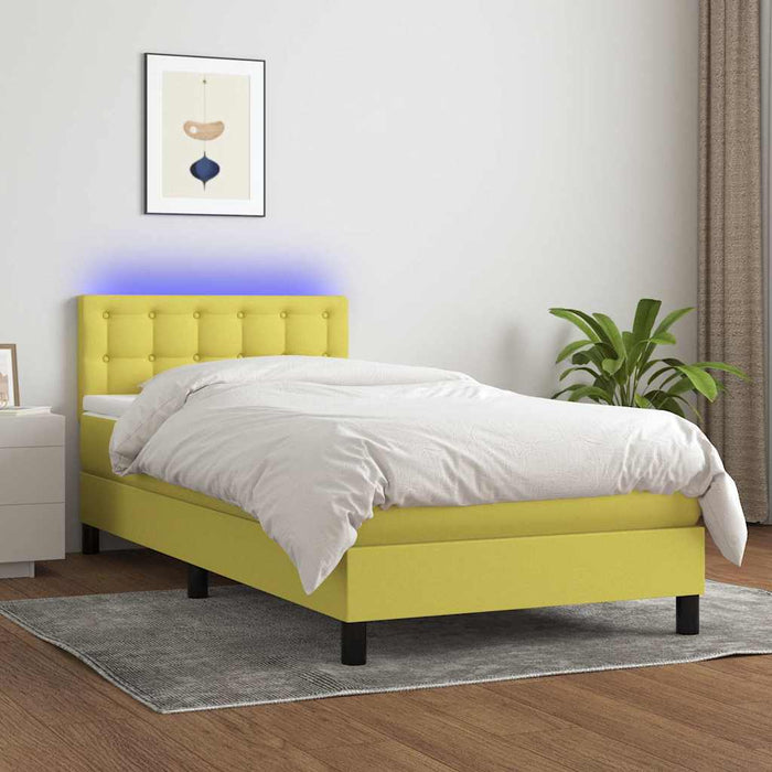 Pat cu arcuri, saltea și LED, verde, 100x200 cm, textil WALTI