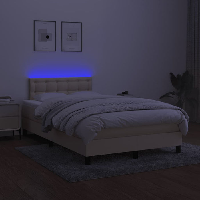 Pat cu arcuri, saltea și LED, crem, 120x200 cm, textil - WALTI WALTI