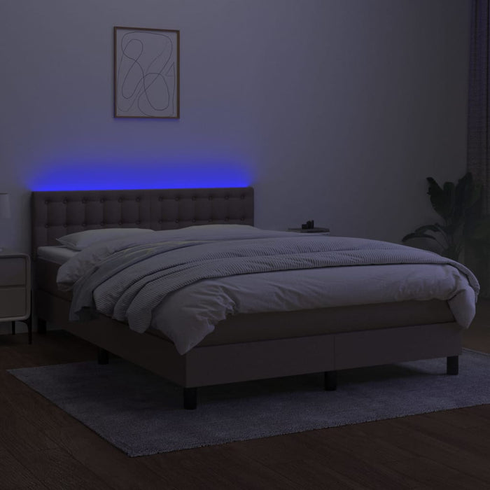 Pat cu arcuri, saltea și LED, gri taupe, 140x190 cm, textil - WALTI WALTI