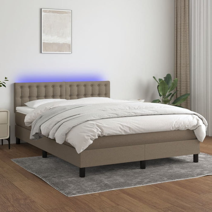 Pat cu arcuri, saltea și LED, gri taupe, 140x190 cm, textil - WALTI WALTI