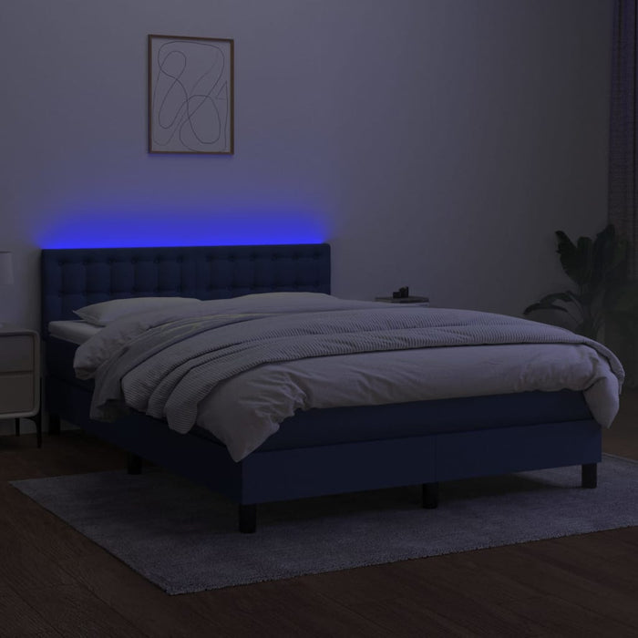 Pat cu arcuri, saltea și LED, albastru, 140x190 cm, textil - WALTI WALTI