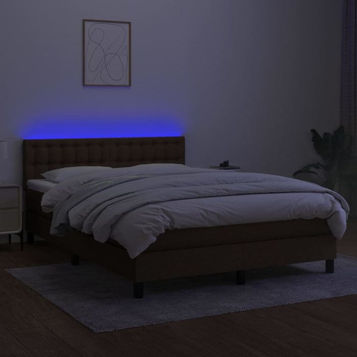 Pat cu arcuri, saltea și LED, maro închis, 140x200 cm, textil - WALTI WALTI