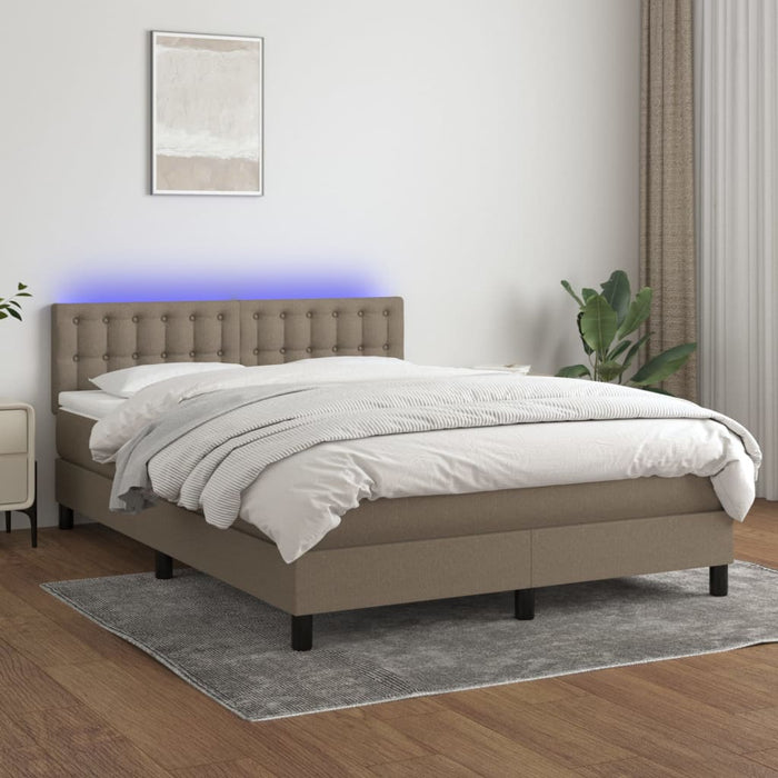 Pat cu arcuri, saltea și LED, gri taupe, 140x200 cm, textil - WALTI WALTI