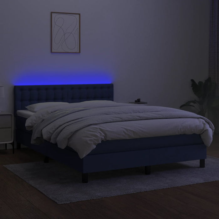 Pat cu arcuri, saltea și LED, albastru, 140x200 cm, textil - WALTI WALTI