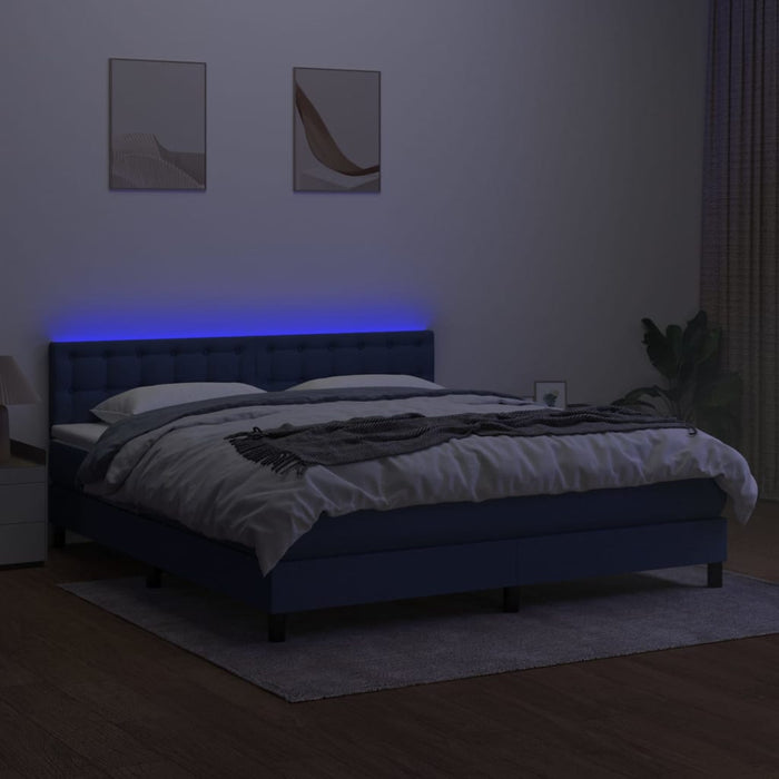 Pat cu arcuri, saltea și LED, albastru, 160x200 cm, textil - WALTI WALTI