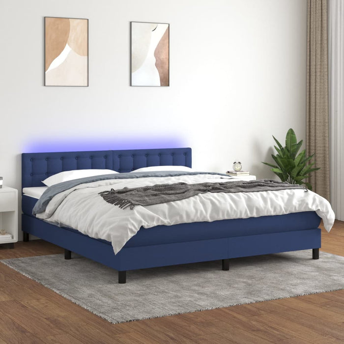 Pat cu arcuri, saltea și LED, albastru, 160x200 cm, textil - WALTI WALTI