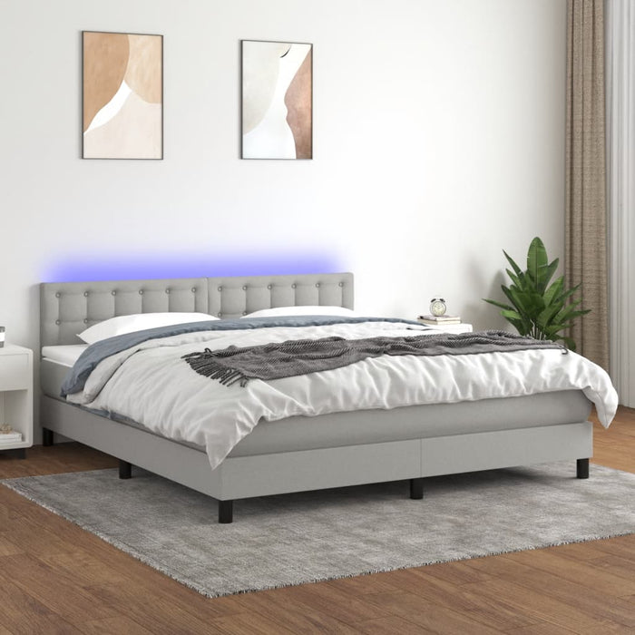 Pat cu arcuri, saltea și LED, gri deschis, 180x200 cm, textil - WALTI WALTI
