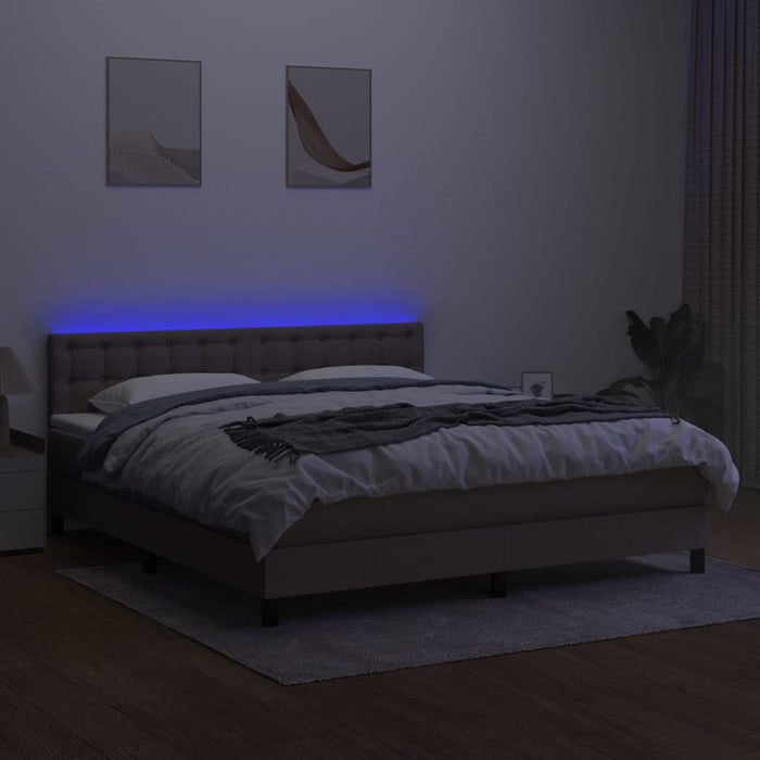 Pat cu arcuri, saltea și LED, gri taupe, 180x200 cm, textil - WALTI WALTI
