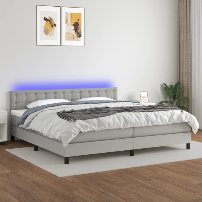 Pat cu arcuri, saltea și LED, gri deschis, 200x200 cm, textil - WALTI WALTI
