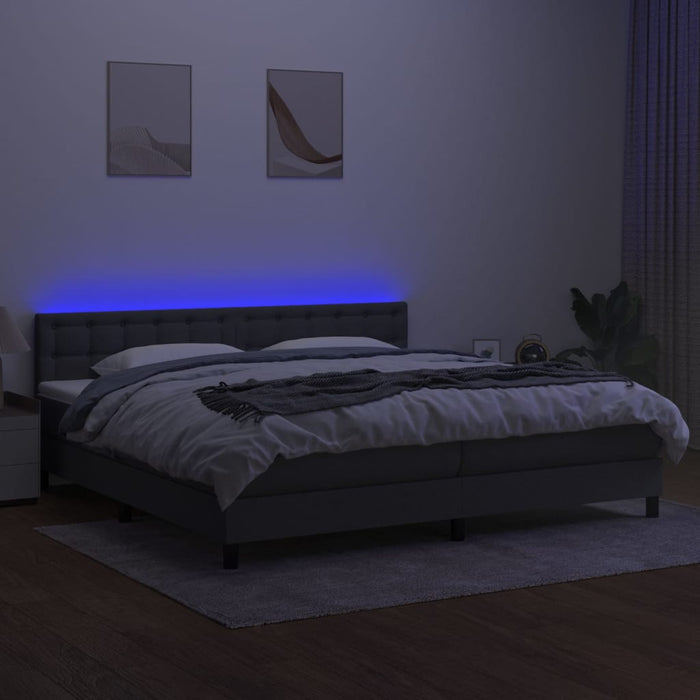 Pat cu arcuri, saltea și LED, gri închis, 200x200 cm, textil - WALTI WALTI