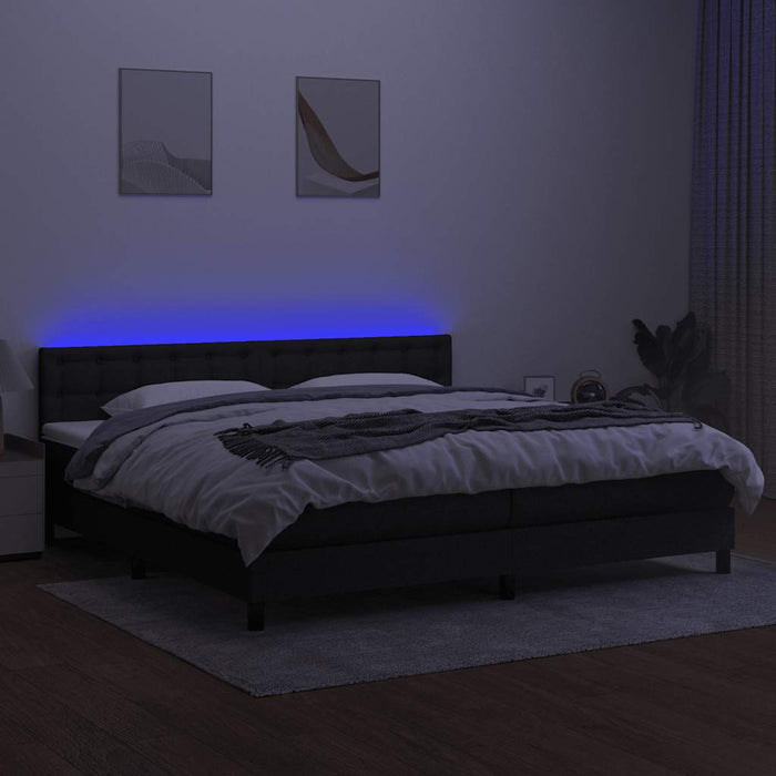 Pat cu arcuri, saltea și LED, negru, 200x200 cm, textil - WALTI WALTI