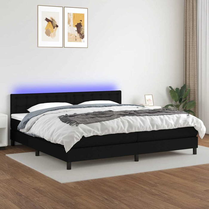 Pat cu arcuri, saltea și LED, negru, 200x200 cm, textil - WALTI WALTI