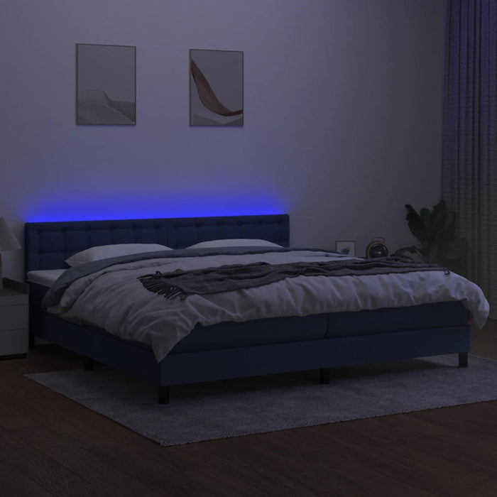 Pat cu arcuri, saltea și LED, albastru, 200x200 cm, textil - WALTI WALTI