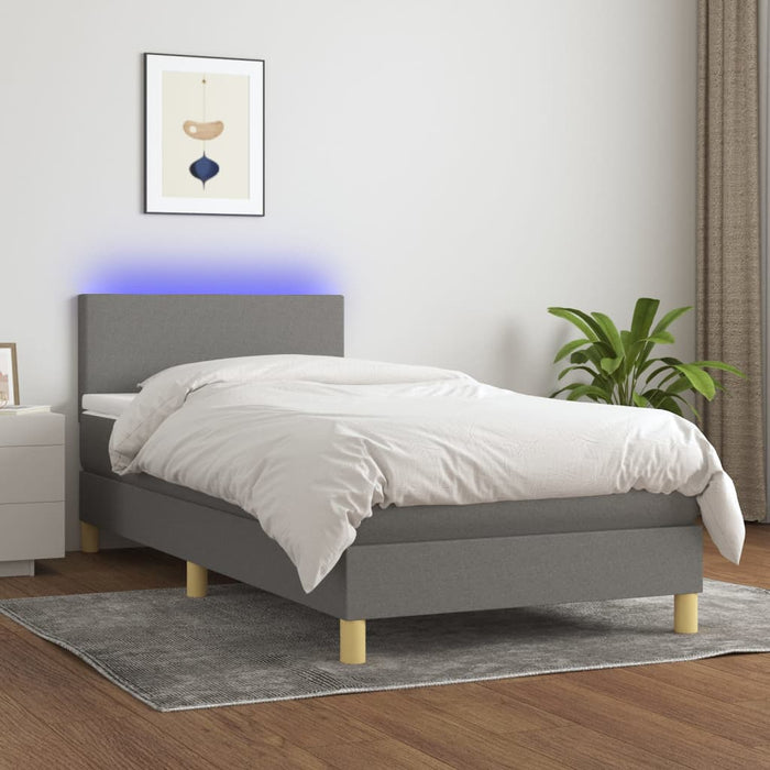 Pat cu arcuri, saltea și LED, gri închis, 80x200 cm, textil WALTI