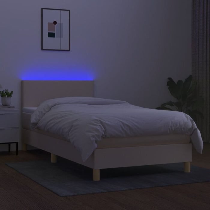 Pat cu arcuri, saltea și LED, crem, 90x200 cm, textil - WALTI WALTI