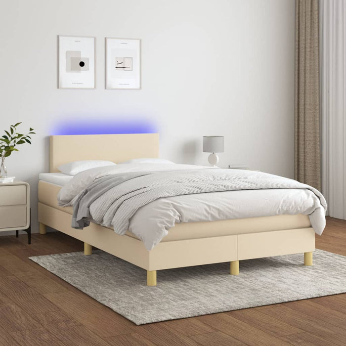 Pat cu arcuri, saltea și LED, crem, 120x200 cm, textil - WALTI WALTI