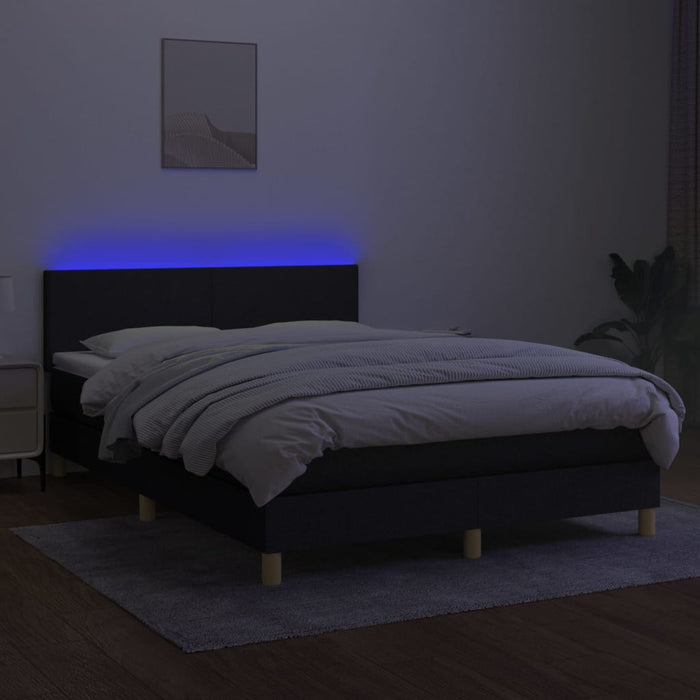Pat cu arcuri, saltea și LED, negru, 140x190 cm, textil - WALTI WALTI