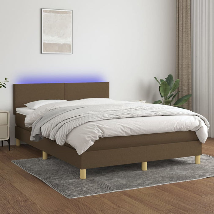 Pat cu arcuri, saltea și LED, maro închis, 140x190 cm, textil - WALTI WALTI