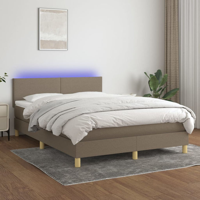 Pat cu arcuri, saltea și LED, gri taupe, 140x190 cm, textil - WALTI WALTI