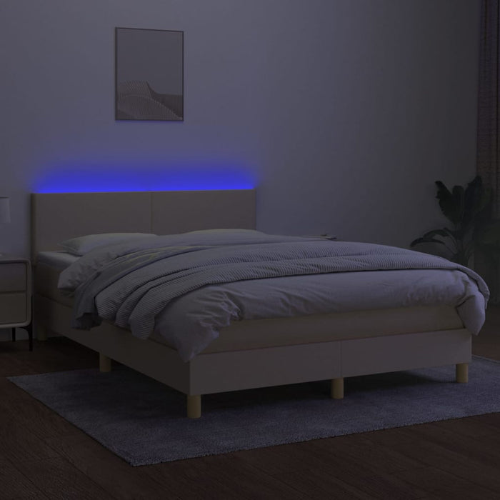 Pat cu arcuri, saltea și LED, crem, 140x190 cm, textil - WALTI WALTI