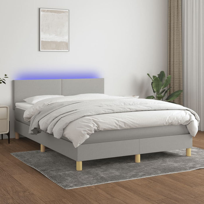 Pat cu arcuri, saltea și LED, gri deschis, 140x200 cm, textil - WALTI WALTI